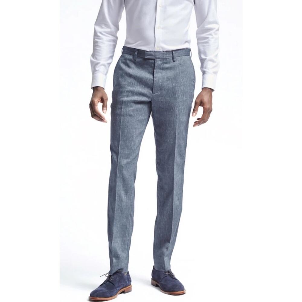 Banana Republic Aiden Chino Men's Size 36x30 Linen Blend Chambray Pants Classic